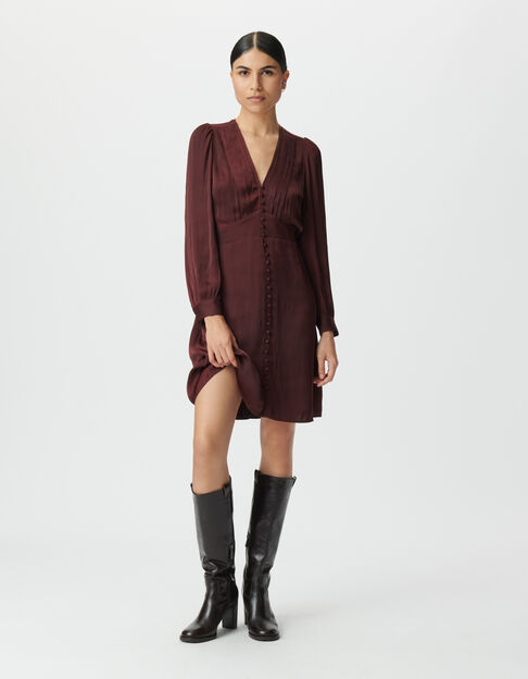 Bordeauxrotes Damenkleid bezogene Kn&ouml;pfe - IKKS