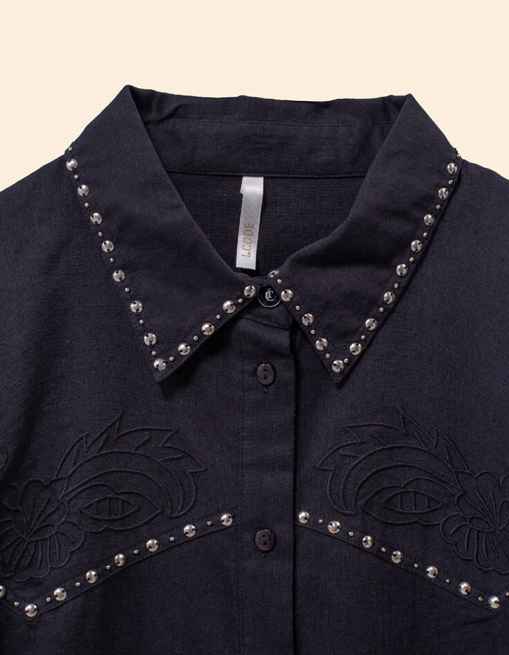 Chemise noire broderies et clous Femme-2