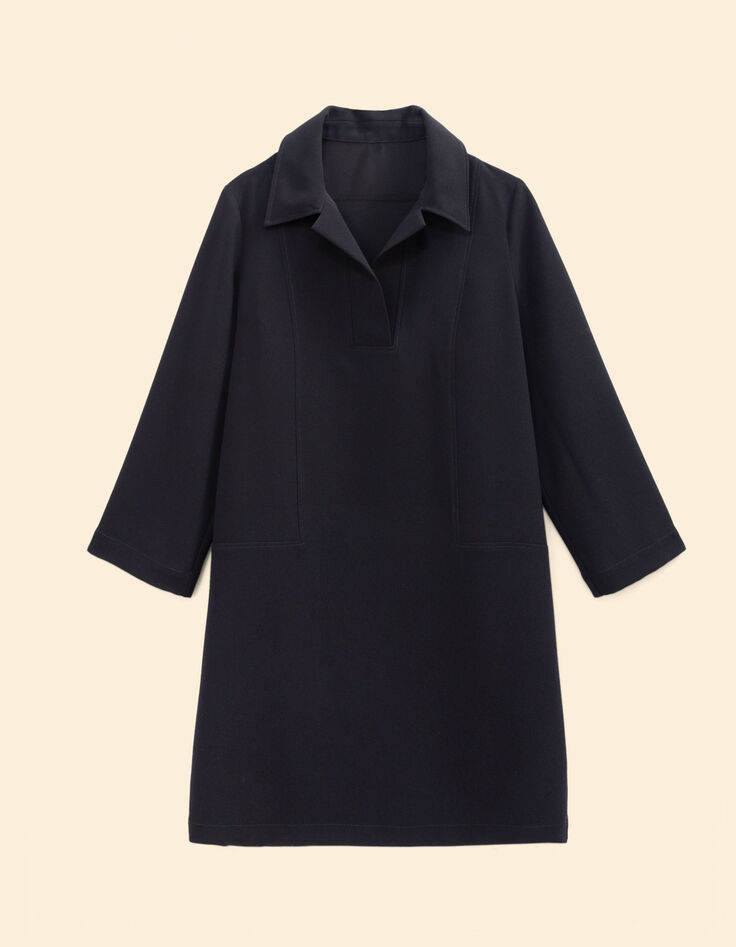 Schwarzes Langarmkleid Kentkragen I.Code-5