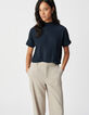 Kurzarm-T-Shirt f&uuml;r Damen mit Pailletten in Marineblau-2