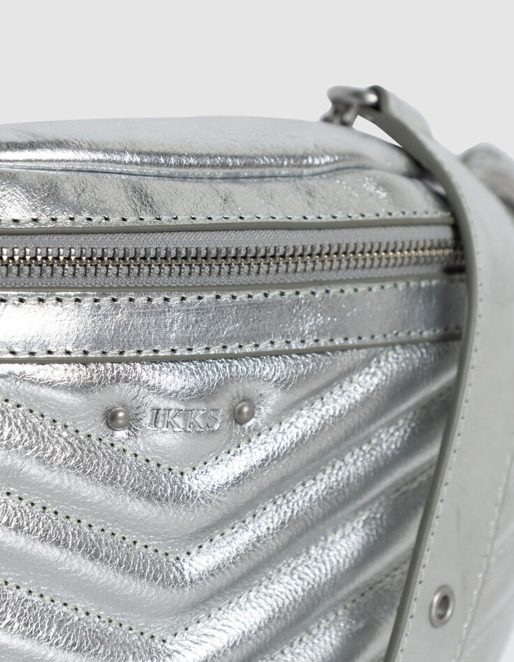 Damen 1440 G&uuml;rteltasche aus gestepptem Leder in Silber-7