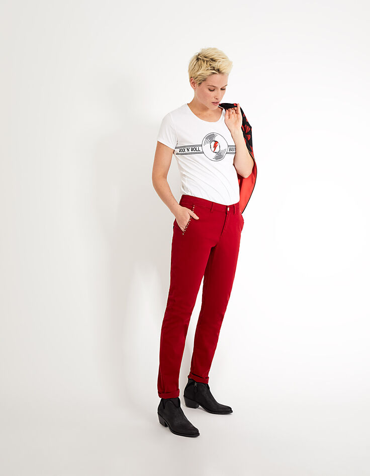 Pantalon chino rouge profond à studs I.Code-6