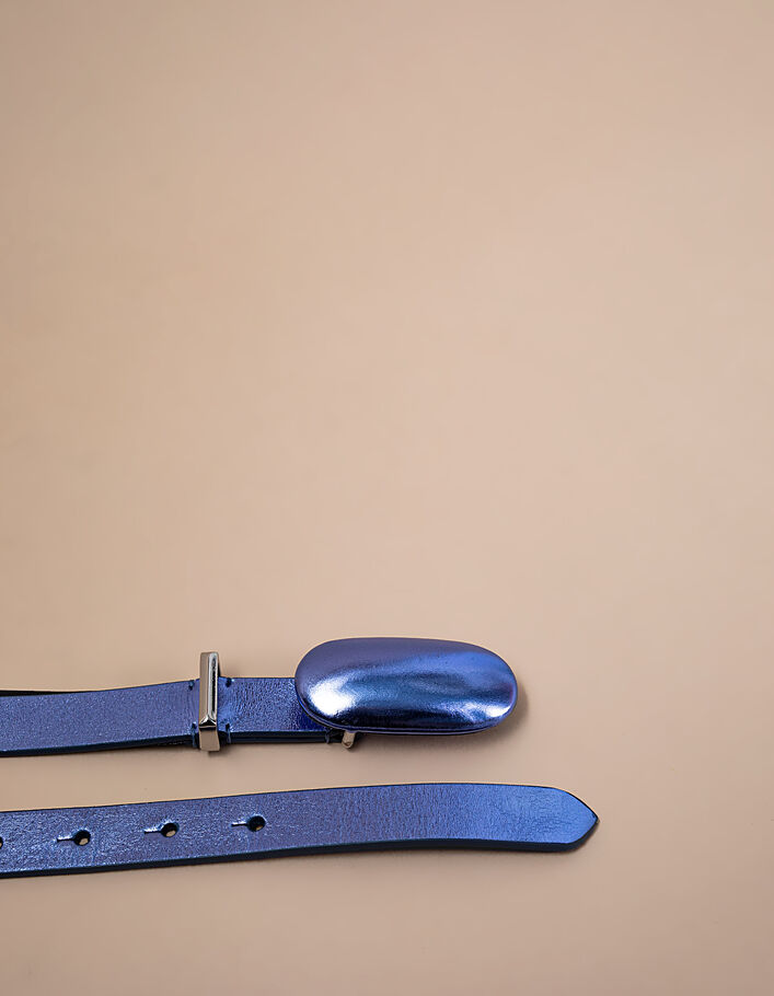 I.Code sapphire metallic leather fine belt with polka dots - I.CODE