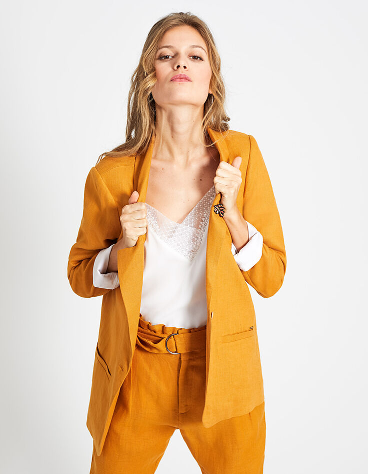 Veste curcuma en lin broche éclair I.Code-1
