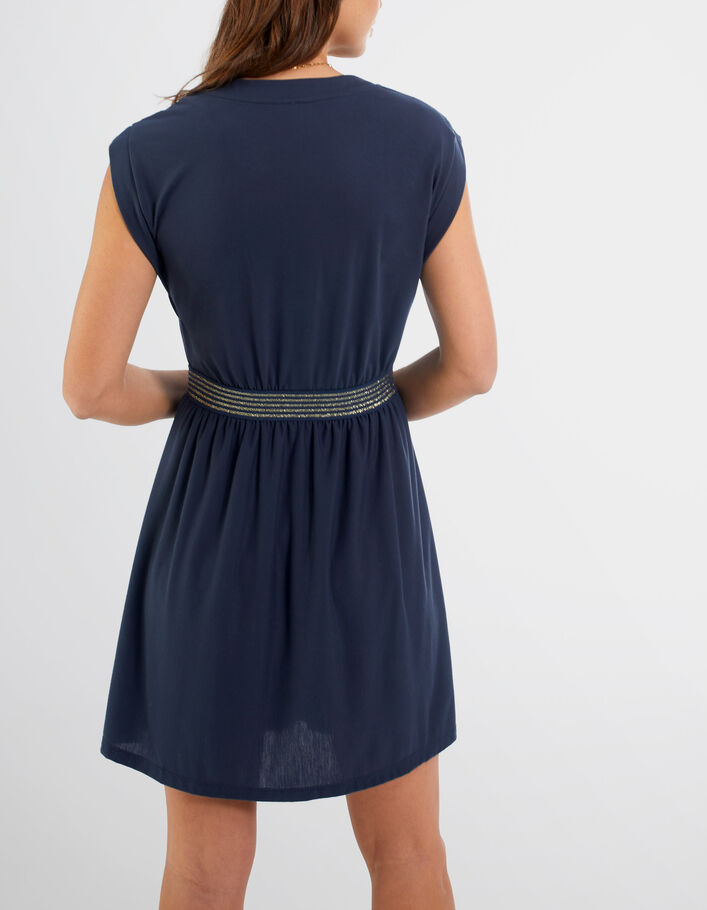 I.Code navy dress with gold lurex striped elastic - I.CODE