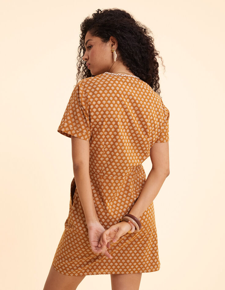 Camelbraunes Kleid mit Blumenprint, Herz I.Code-4