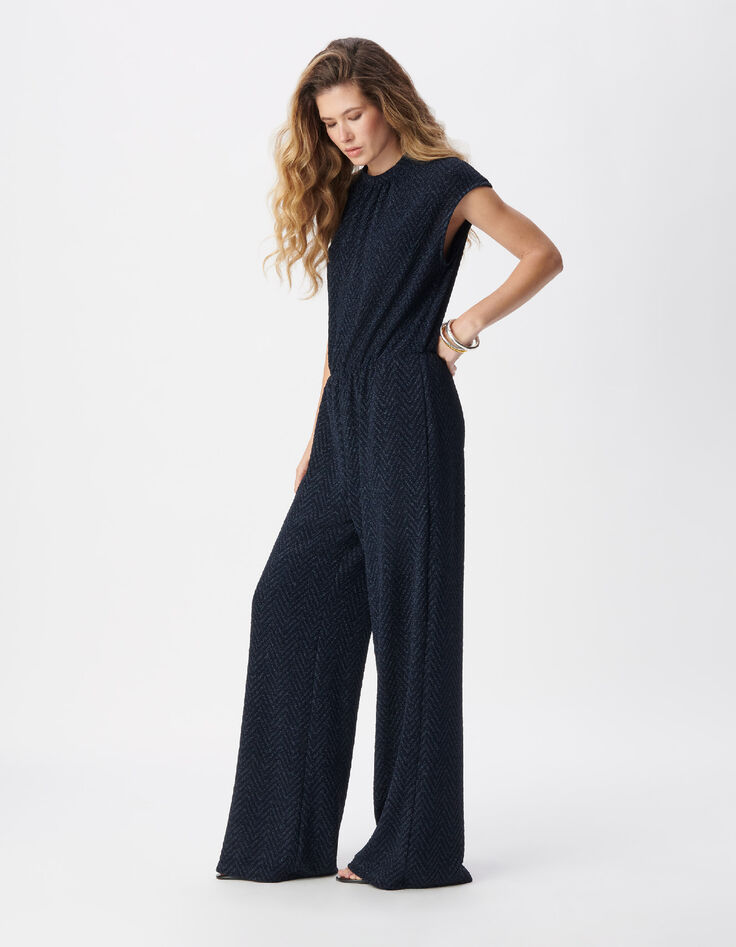Marine Lurex-Hosenanzug Damen Fischgr&auml;tenmuster-4