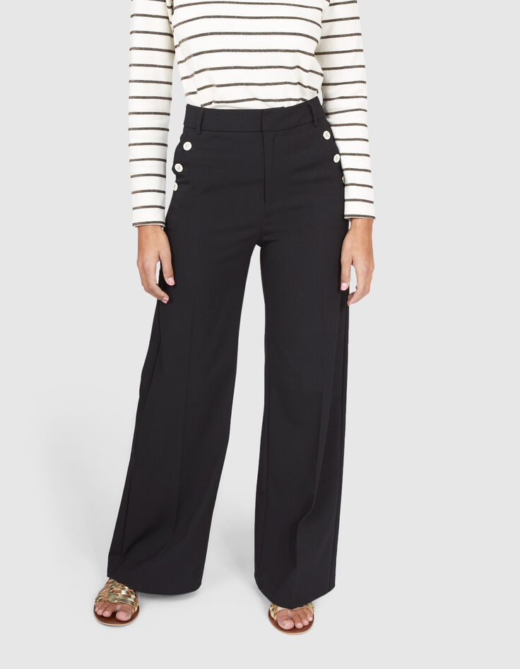 Pantalon large noir boutons fantaisie aux poches I.Code-2