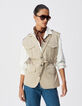 Mujer chaqueta sahariana sin mangas beige-2