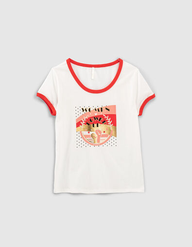 I.Code off-white T-shirt with red ribbing