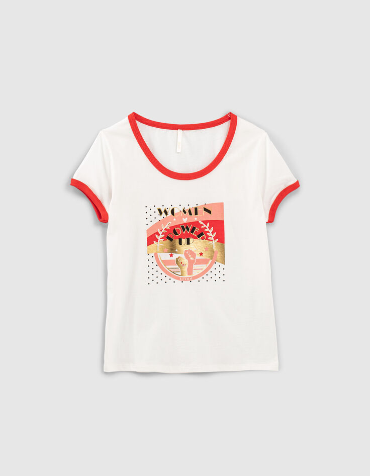 I.Code off-white T-shirt with red ribbing-1