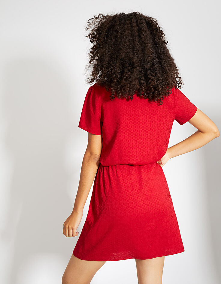 Robe rouge jacquard à taille coulissée I.Code-3
