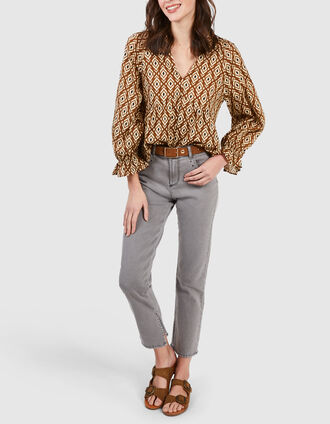 I.Code camel ethnic Boho print blouse