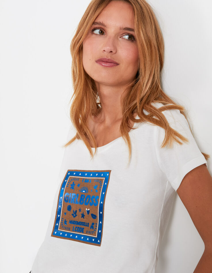 Gebroken wit T-shirt bio blauwe tekst I.Code -1