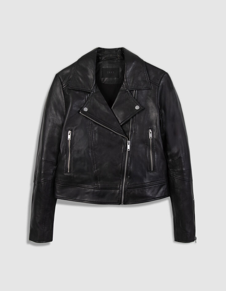 Schwarze Bikerjacke aus Leder f&uuml;r Damen-6