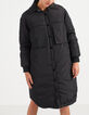 Lange, schwarze Steppjacke mit Maxi-Taschen I.Code-1