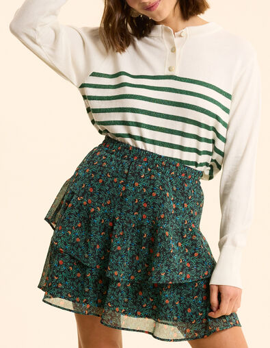 I.Code white knit sweater with green lurex stripes