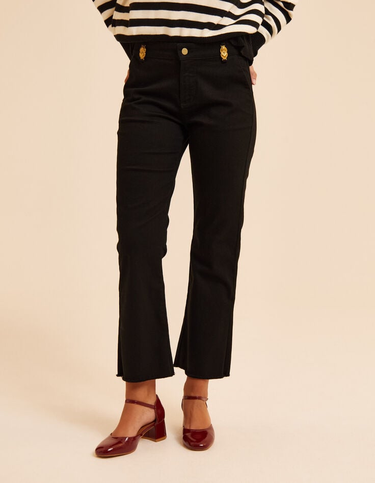 Schwarze Flare-Jeans Cropped doppelte Herzform Jessica I.Code-3 Schwarze Flare-Jeans Cropped doppelte Herzform Jessica I.Code-3