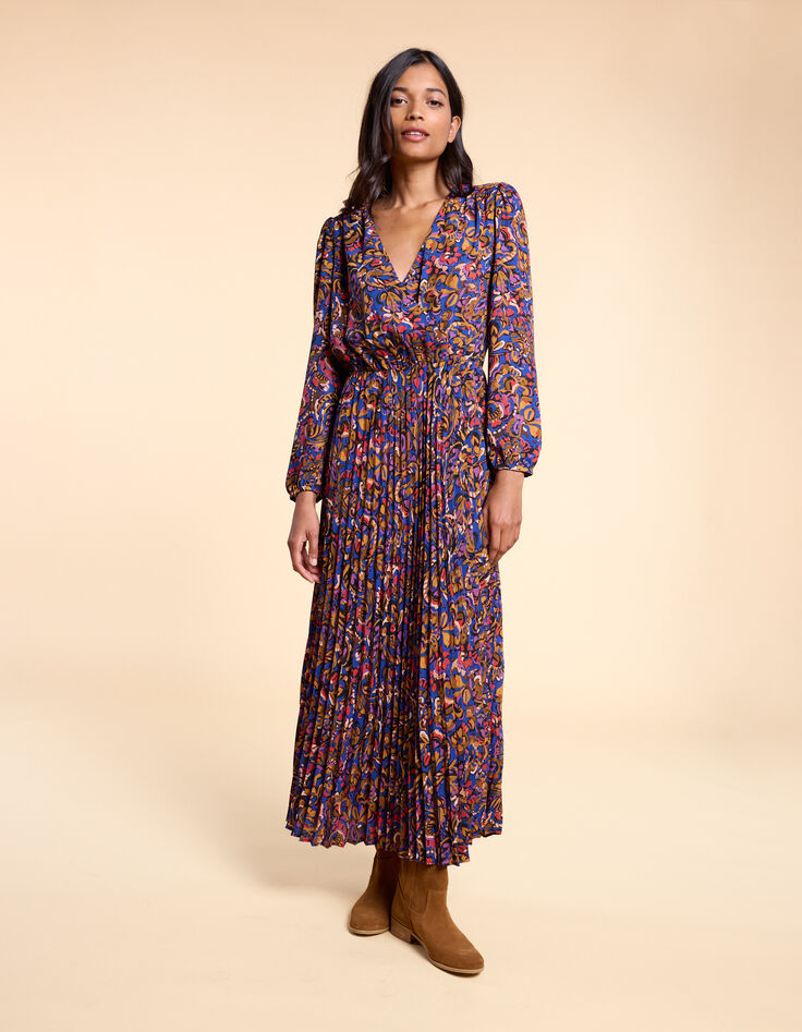 Robe longue camel imprim&eacute; cachemire multico I.Code-3