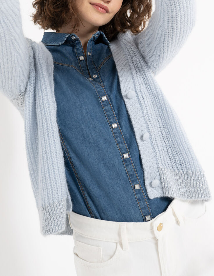 Strickjacke mit Lurex-Zopfmuster in Light Blue I.Code-1 Strickjacke mit Lurex-Zopfmuster in Light Blue I.Code-1