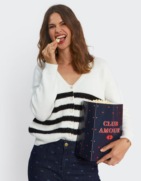 Cardigan blanc tricot à rayures noires I.Code