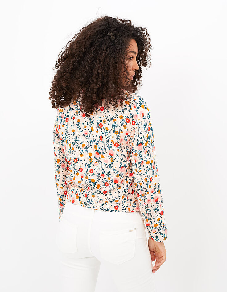 Veste de motard rose poudré imprimé floral et doré I.Code-4