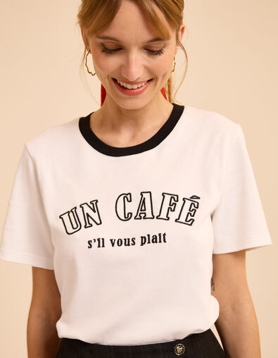 Tee-shirt manches courtes blanc message brodé noir I.Code