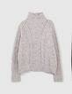Pull blanc cassé tricot chiné à torsades I.Code-4