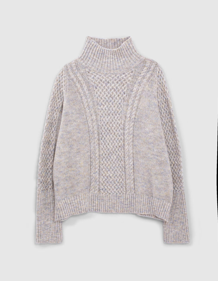Pull blanc cassé tricot chiné à torsades I.Code-4
