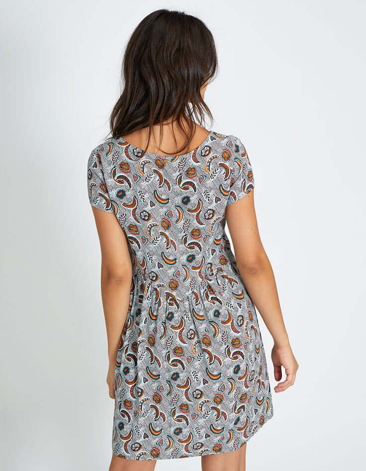 Gebroken witte jurk met bananenwax-print I.Code-3