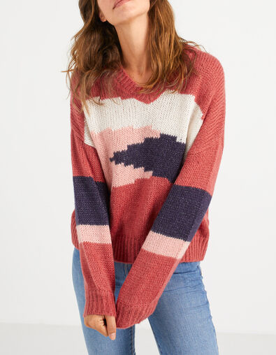 Candy red gebreide trui color block I.Code