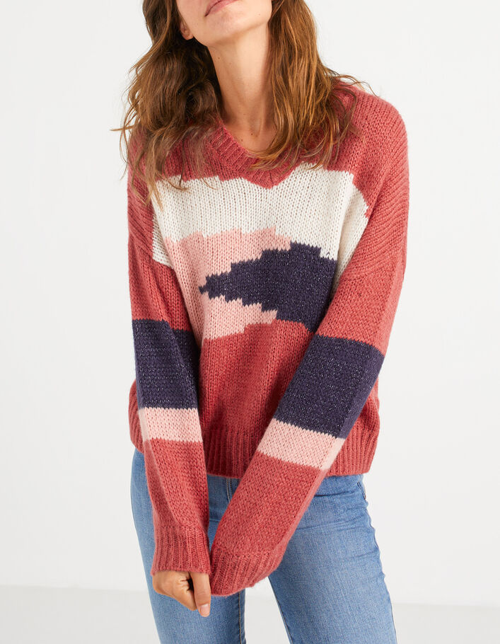 I.Code candy red colour-block style knit sweater - I.CODE