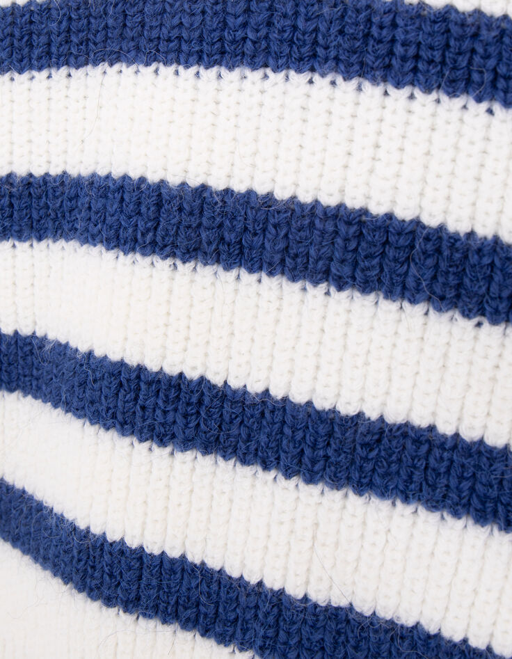 Pull blanc tricot ray&eacute; bleu I.Code-7