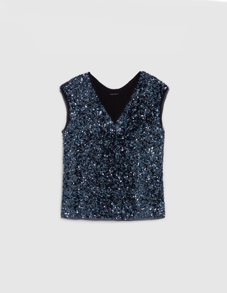 Blaues Damen-Top mit Pailletten wendbar-5