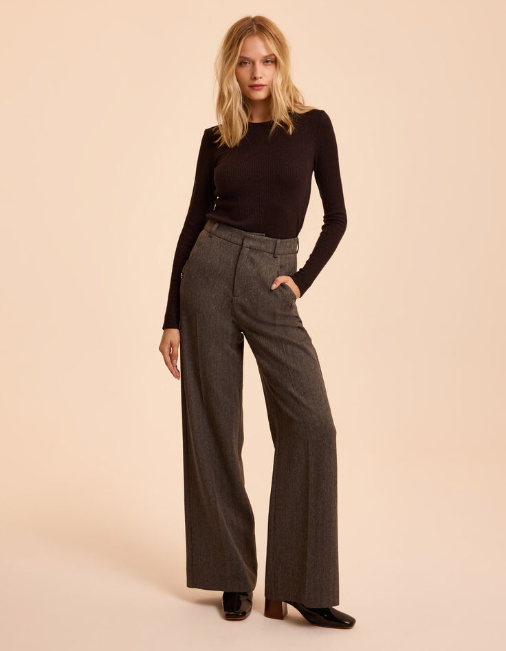 Zwart T-shirt lange mouwen lurex ribtricot I.Code-2