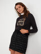 Jupe courte noire bi matière jean et tweed I.Code-2
