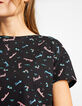 Tee-shirt noir imprimé typo néon I.Code-5