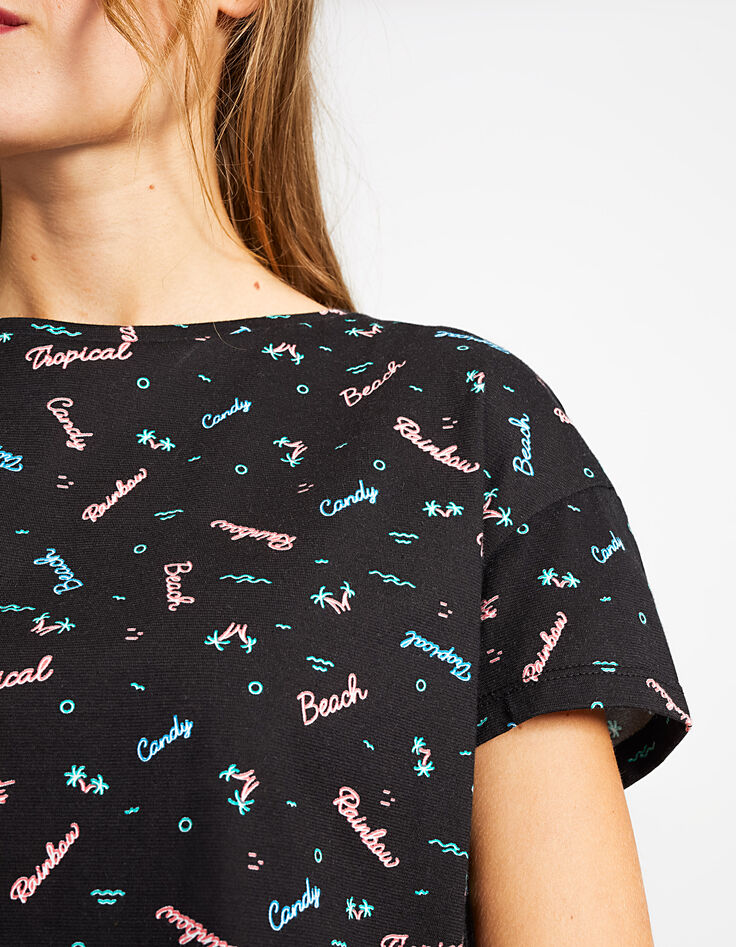 Tee-shirt noir imprimé typo néon I.Code-5 Tee-shirt noir imprimé typo néon I.Code-5