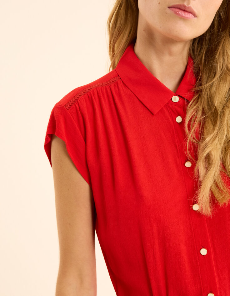 Robe chemise rouge fluide détail tresses I.Code-6