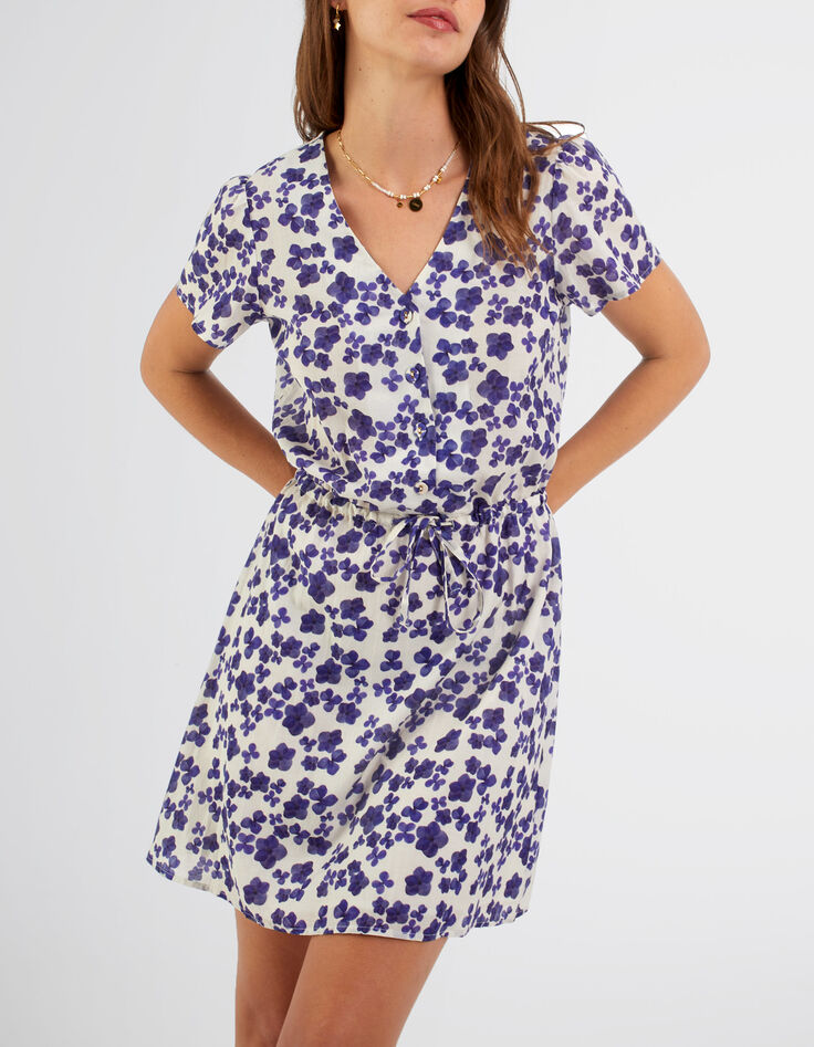 Weißes Kleid mit Anemonen-Print I.Code-1