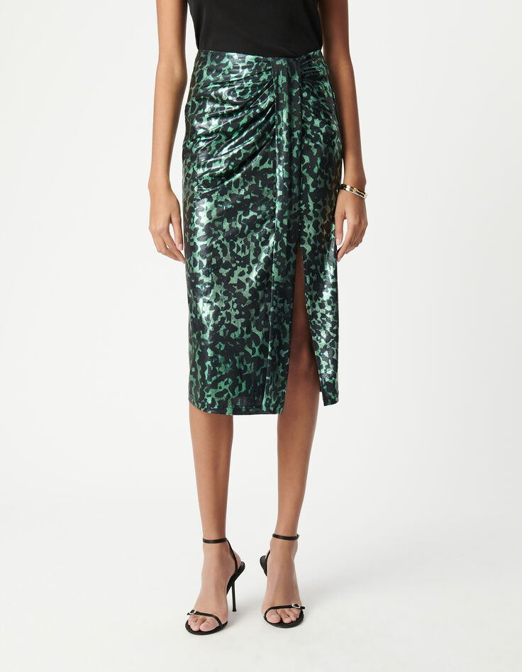 Gr&uuml;ner Rock mit Metallic-Camouflage-Print f&uuml;r Damen-5