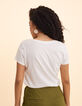 I.Code white V-neck T-shirt with metallic blue slogan-4