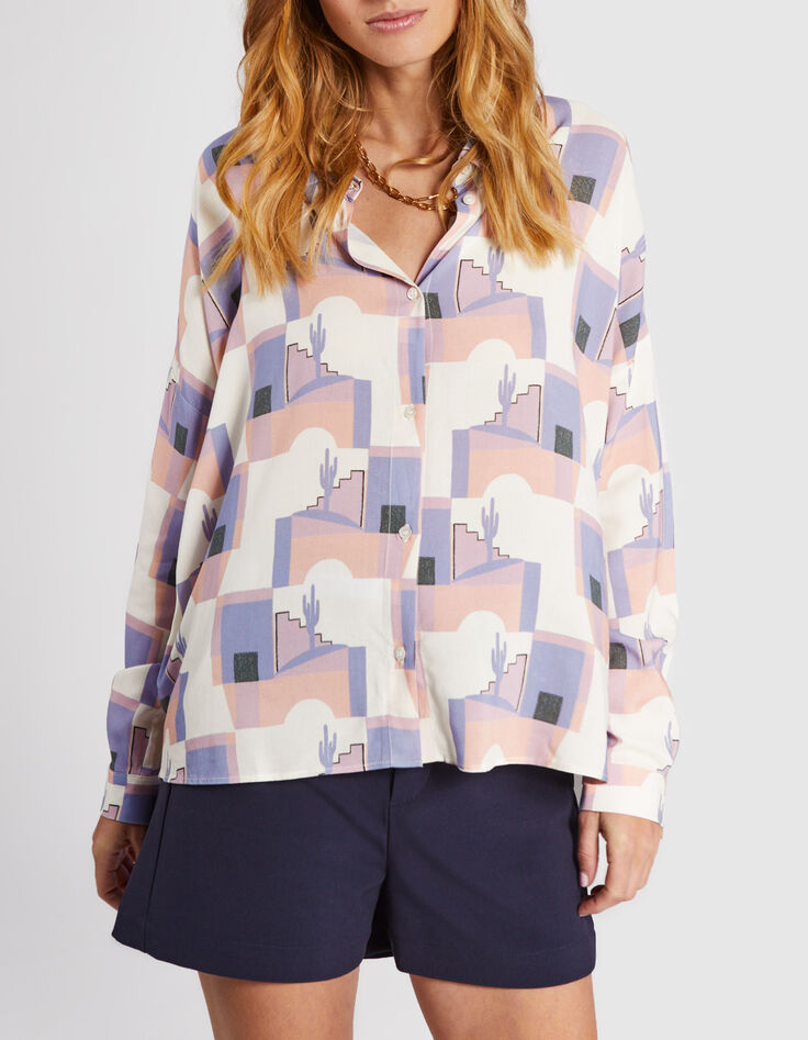 I.Code ecru shirt with cactus arty motif-2