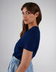 I.Code indigo striped jacquard blouse-5