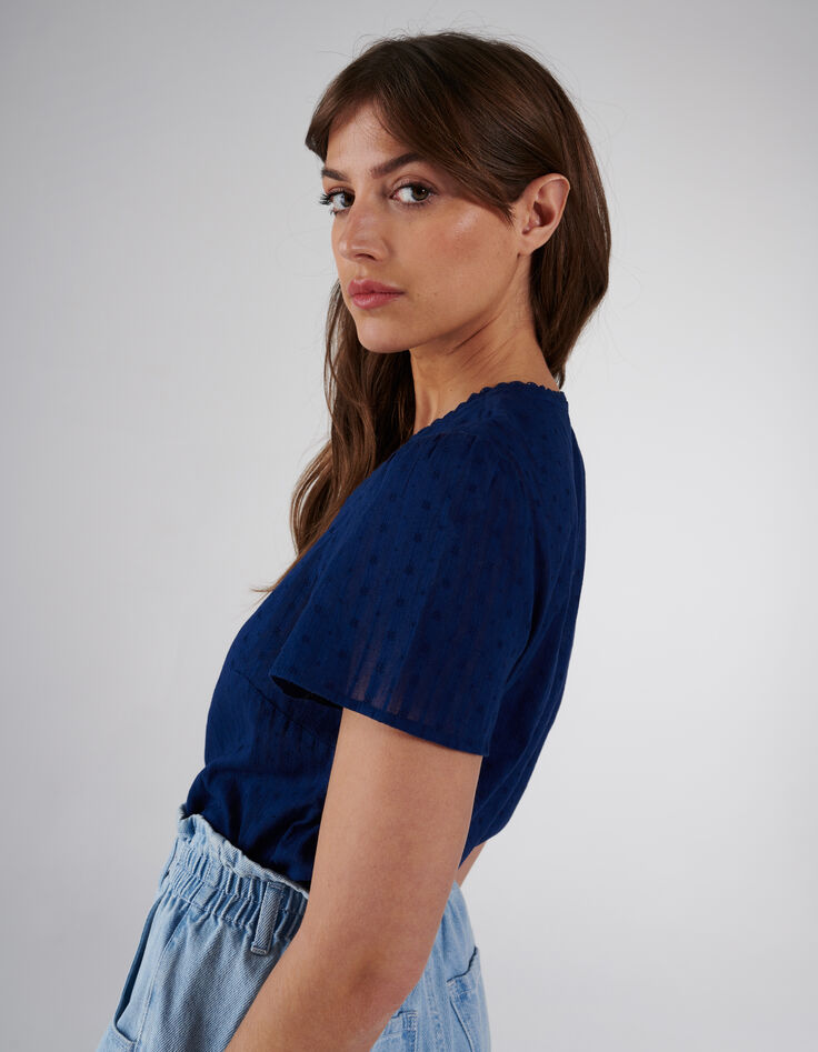 I.Code indigo striped jacquard blouse-5