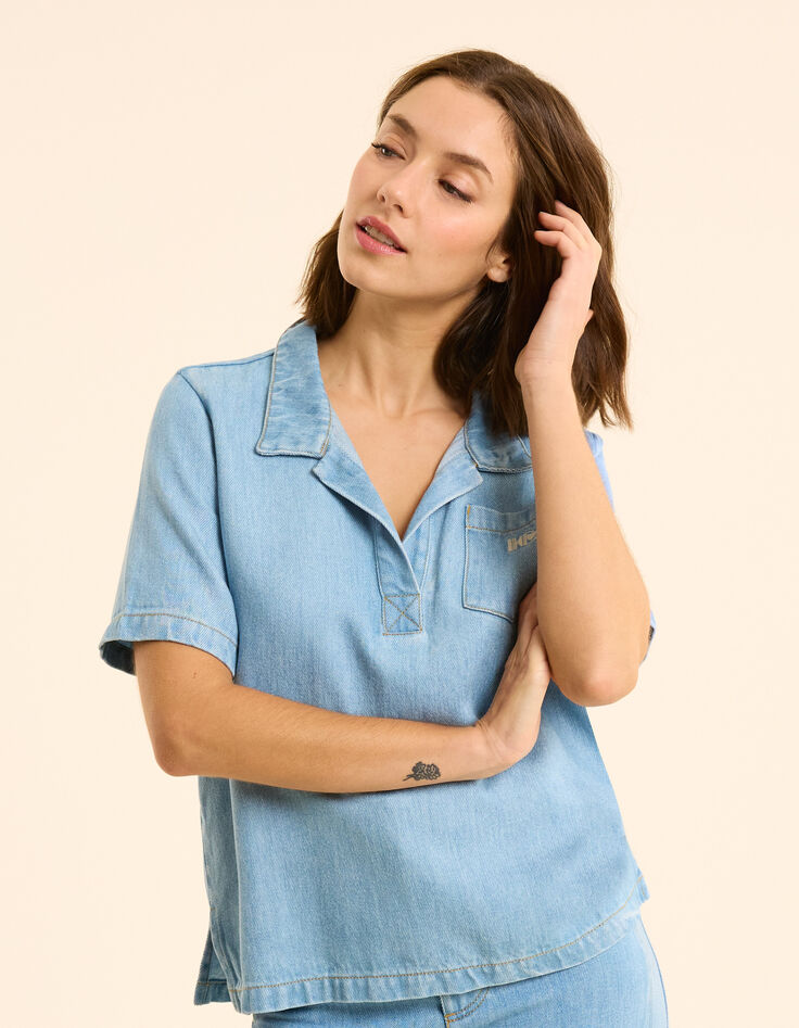 Top en jean bleu esprit vareuse I.Code-3