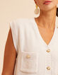 Cremeweiße ärmellose Strickjacke I.Code-5