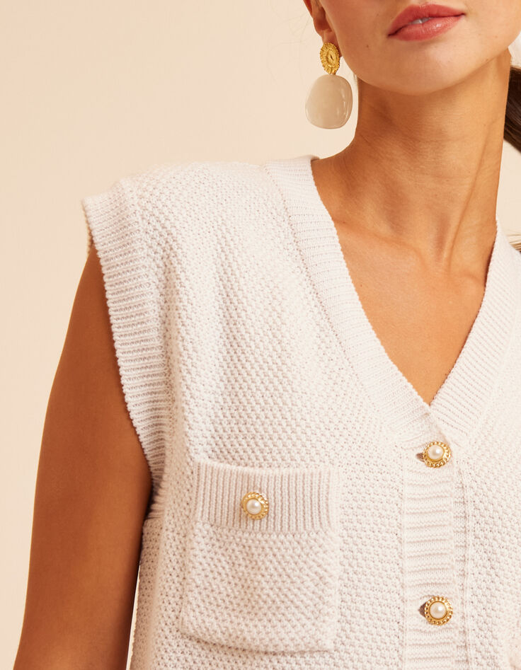 Cremeweiße ärmellose Strickjacke I.Code-5
