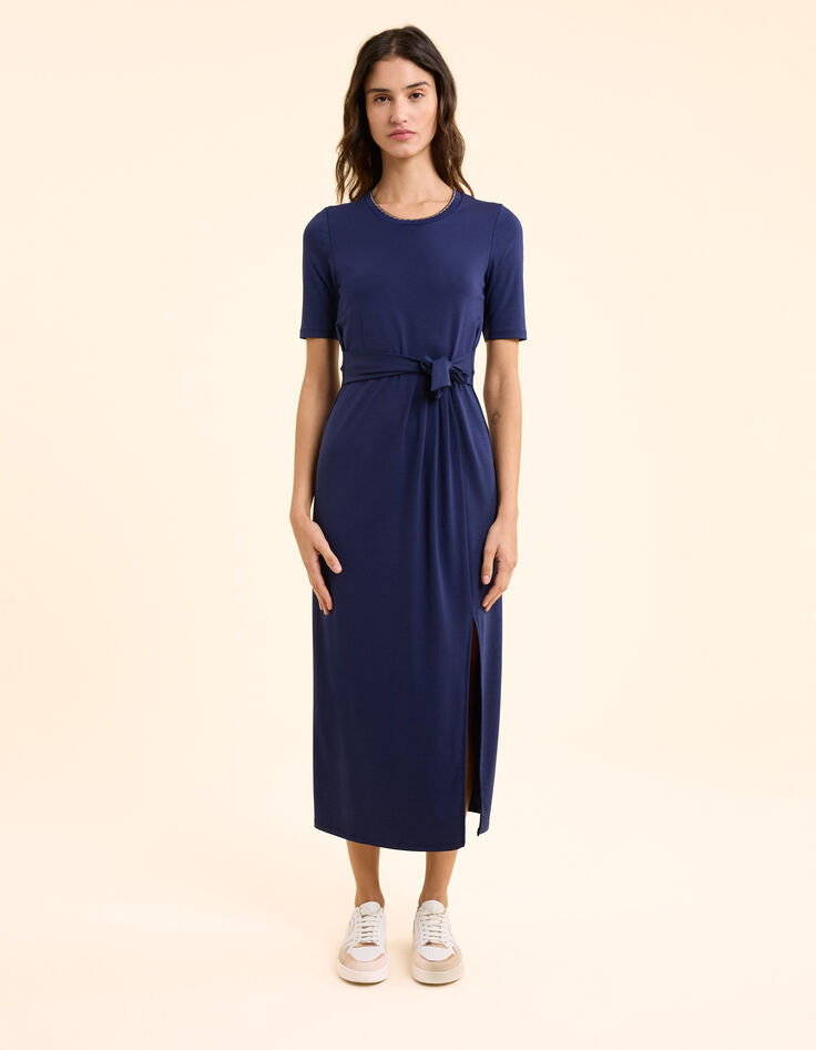 Robe longue bleue à nouer devant ou dos I.Code-3