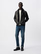 Schwarze Herrenbomberjacke aus Leder mit Futter-2
